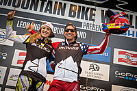 Rachel Atherton und Aaron Gwin - Sieger Leogang Weltcup 2015
Dateiname: DHI-WC-2015-WC-Leader_by_Michael-Marte.jpg